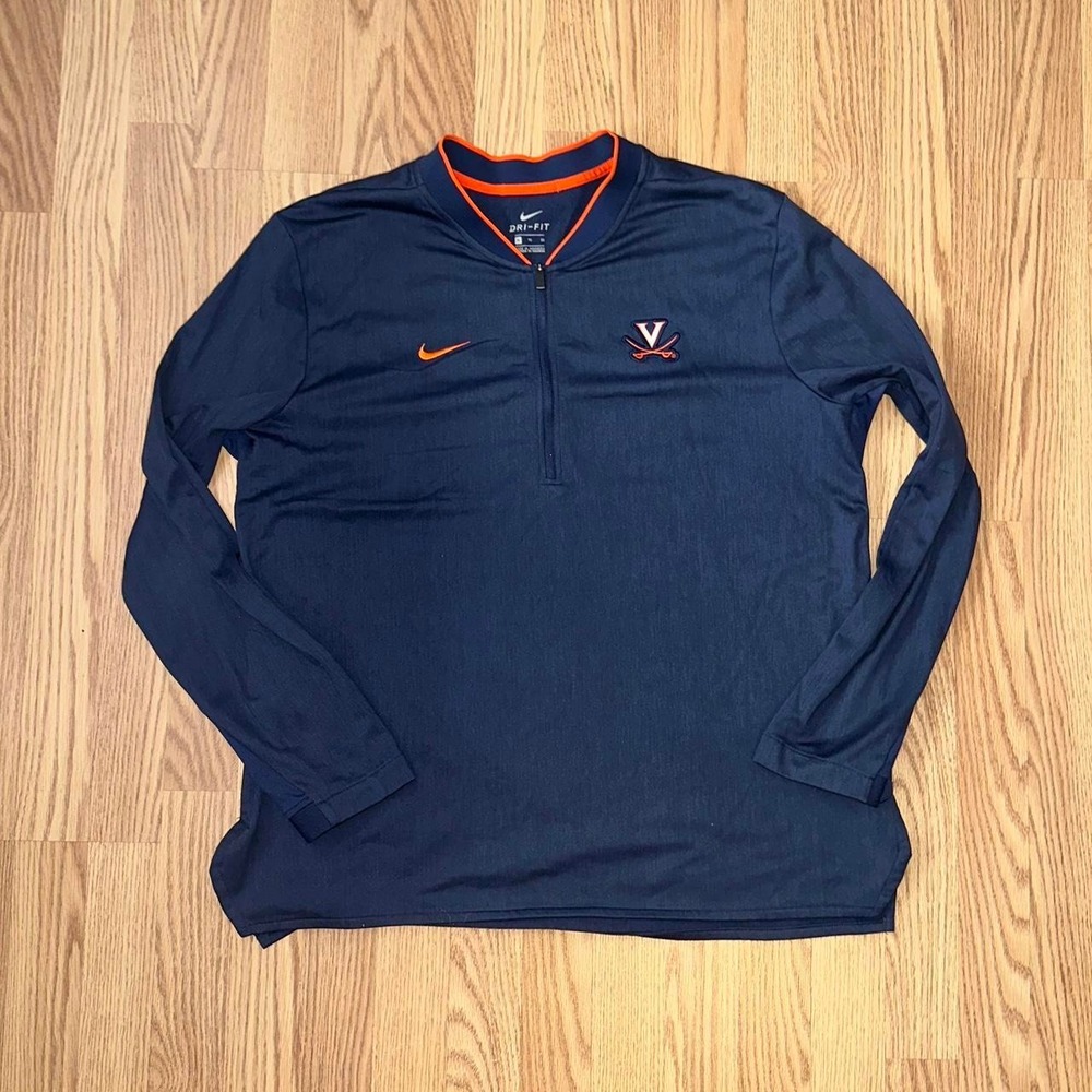 Nike Jacket Mens XL Blue Navy Virginia Cavaliers Coaches ¼ Zip Pullover Collar